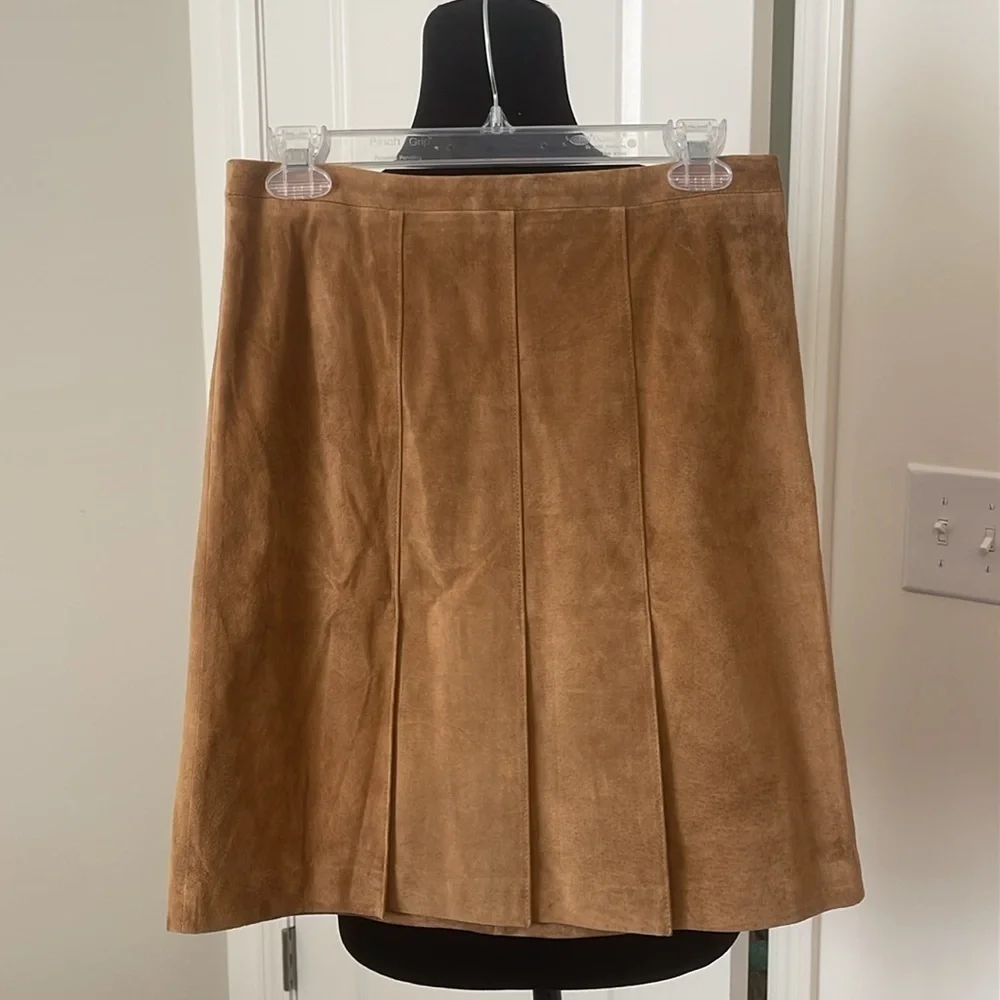 LOFT Vintage 90's 100% Genuine Leather Suede Pleated Academia Skirt Size 2
